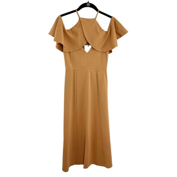 LPA x Revolve Camel Cold Shoulder Fit & Flare Dress Women's Size XS NWT - Picture 1 of 10